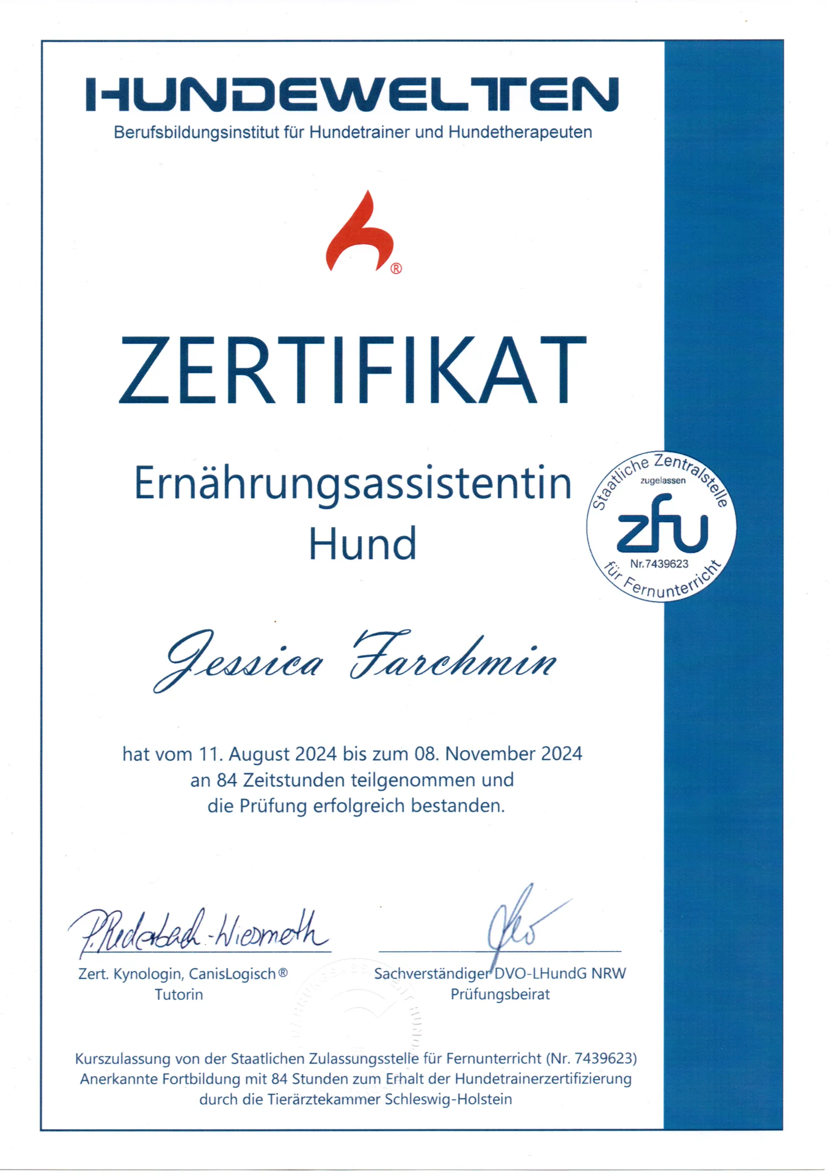 Zertifikat Canis Logisch Puderbach – Hundeernährungsberaterin